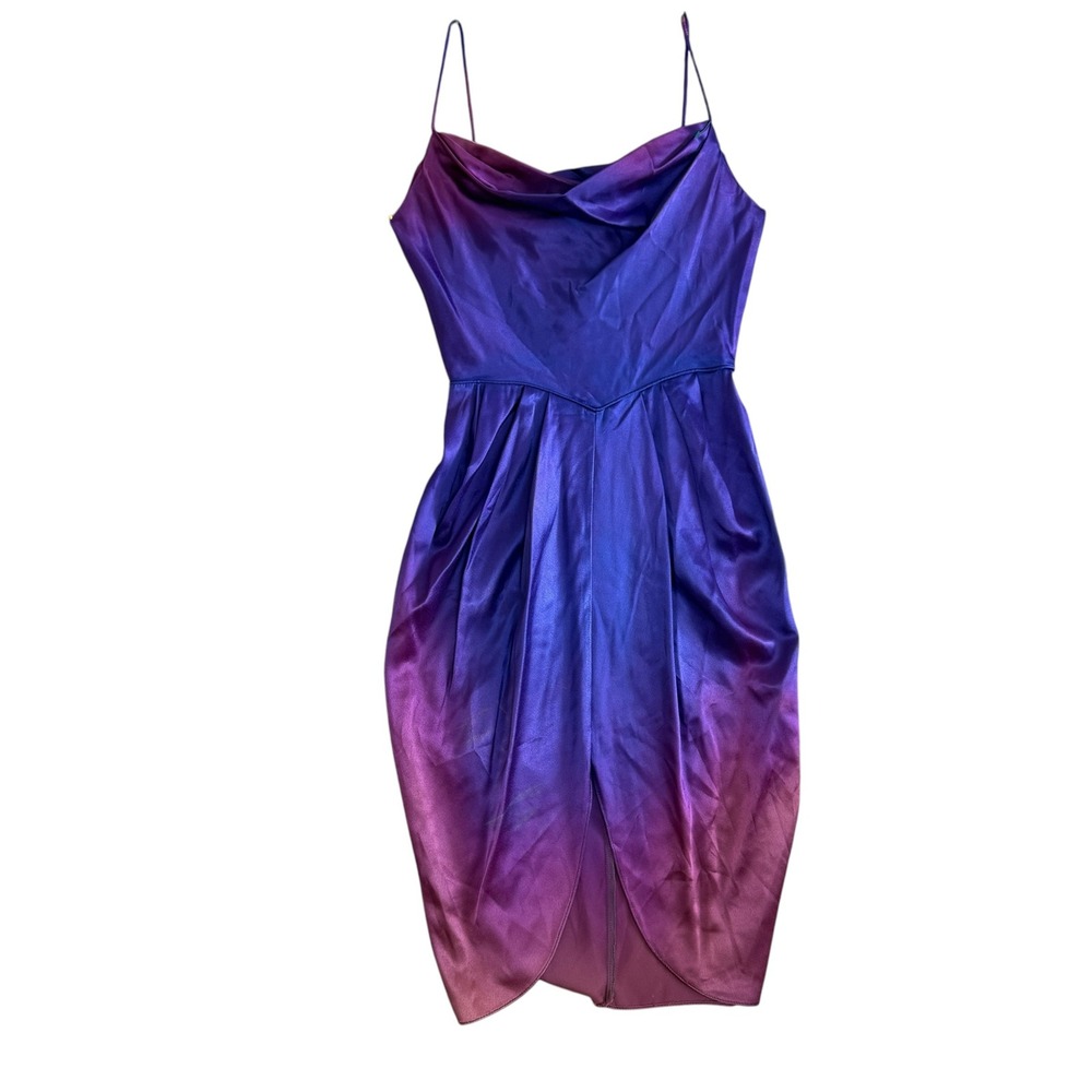 Vintage Zum Zum Ombre Cowl Neck Cocktail Dress XS Purple Magenta 80s Romantic